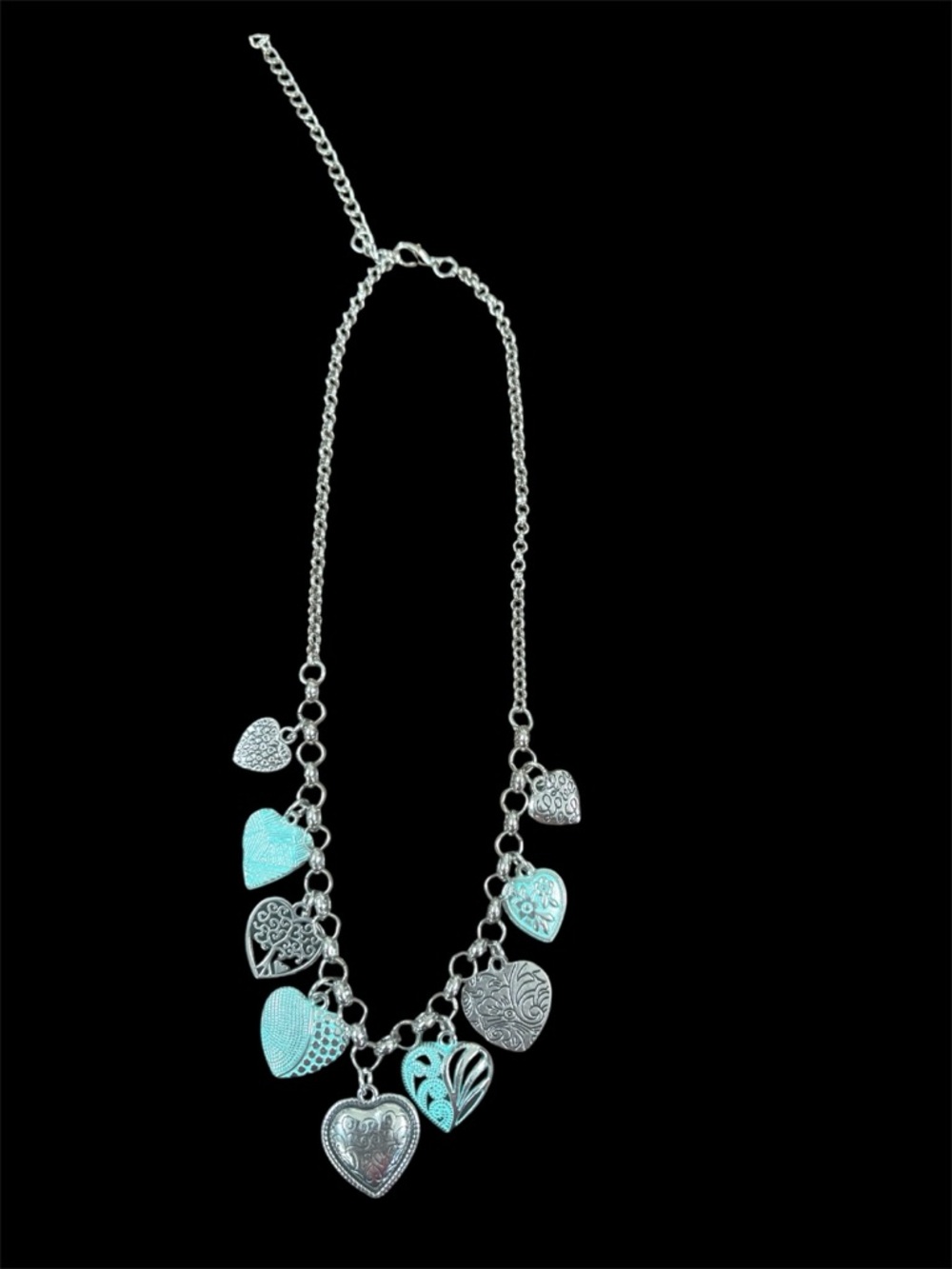 Silver and Turquoise Heart Charm Necklace - Women Jewelry